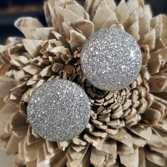 Retro 80s Club Glam Disco Sparkly Silver Fabric Button Earrings - Picture 3 of 10